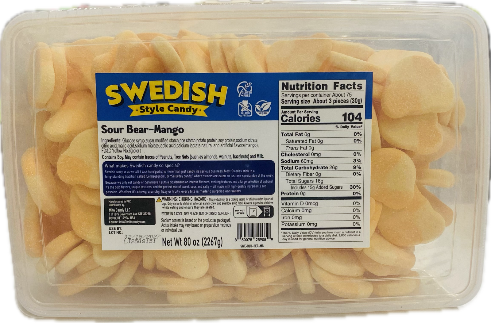 Swedish Style Candy Sour Bear Mango 5lb