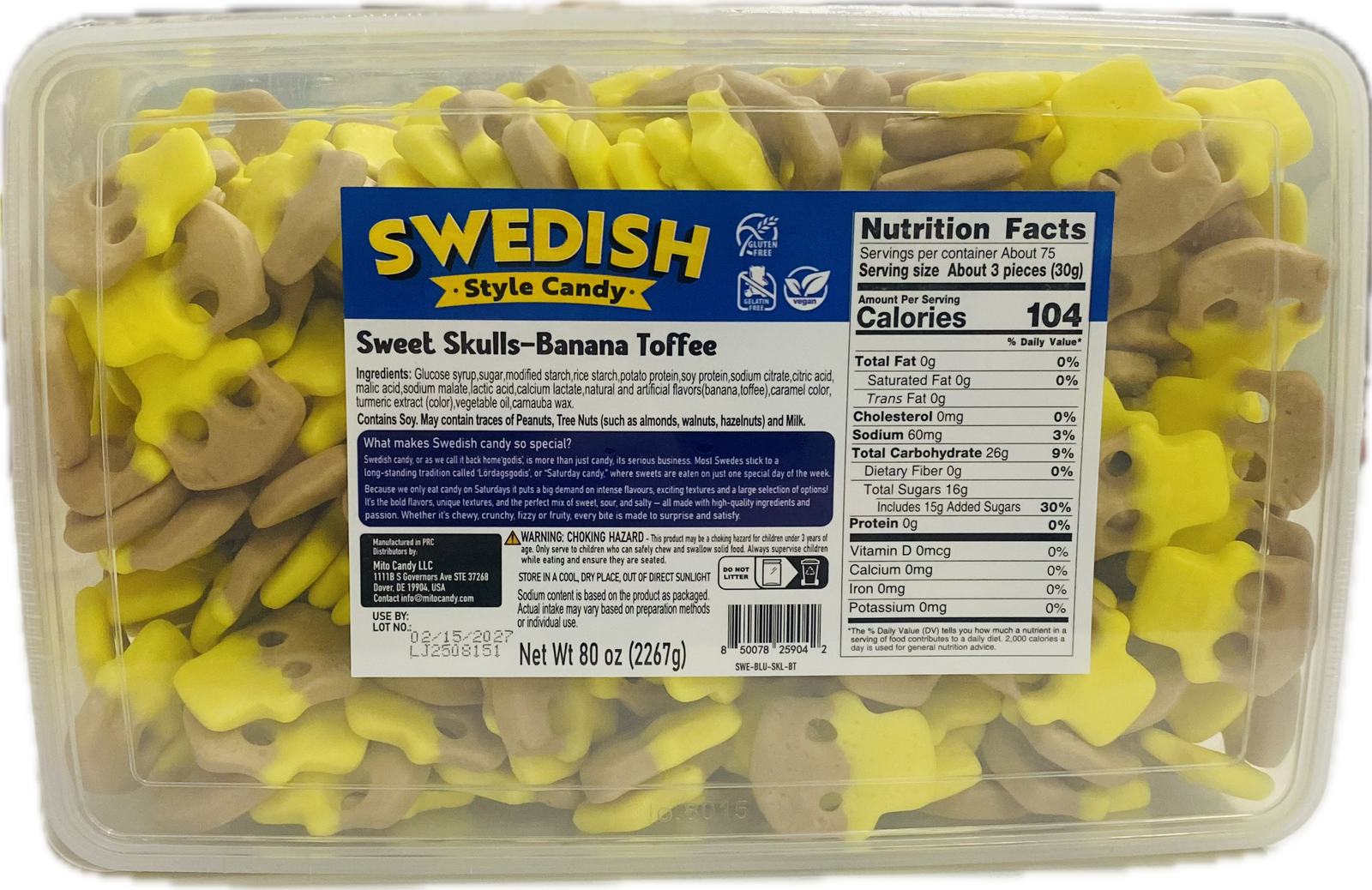 Swedish Style Candy Sweet Skulls Banana Toffee 5lb